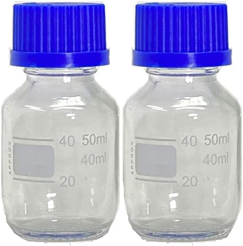 בקבוקי אחסון מדיה עגולים מזכוכית 50 מיליליטר מדעיים עם מכסה בורג של ג ' ל 32, בורוסיליקט,