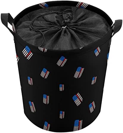 נגר ברזל ארהב אמריקאי דגל סלי כביסה עם ידיות עמיד למים מתקפל שרוך עגול בגדי צידניות אחסון ארגונית