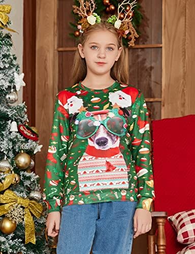 נערי בנות מכוערות סוודר חג המולד מצחיק חולצות צמר מודפסות 3 חולצות סוודר חג המולד חולצות טי גרפיות 4-16 ט