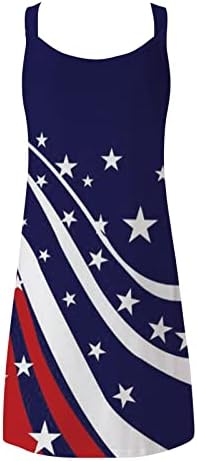 4 ביולי שמלת קיץ מזדמן לנשים אמריקאי דגל בוהו שמלה ללא שרוולים סקופ צוואר זורם רופף מיני שמלות קיץ