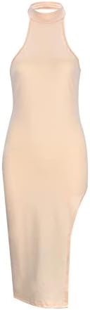 מיאשוי שרוול ארוך שמלה מזדמנת נשים סקסיות צבע אחיד חצאית ארוכה נשי א -סימטרי צוואר תלייה קיץ מזדמן קיץ