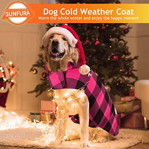 מעיל כלבים משובץ של סונפורה, מעיל כלב בסגנון בריטי כלב חורף חיצוני אפוד כלב עם צווארון אטום לרוח