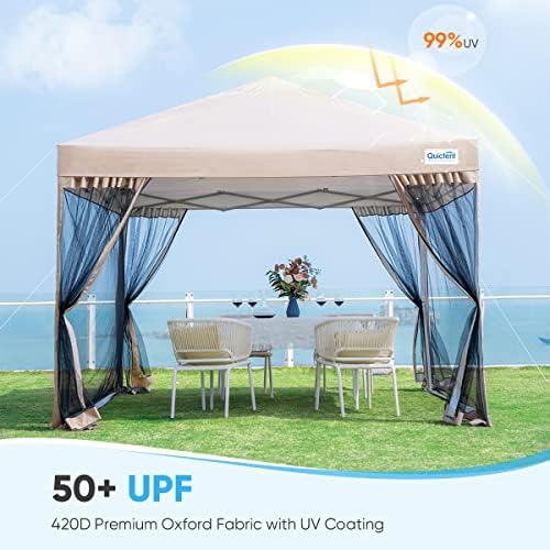 Quictent 10'x10 'Pop Up Canopy אוהל עם רשת, חיצוני גזיבו נייד חיצוני EZ UP בית מסך חדר בית אטום,