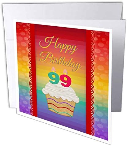 3רוז קאפקייק עם מספר נרות, יום הולדת בן 99-כרטיס ברכה, 6 איקס 6, יחיד