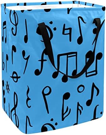 תווים מוזיקליים הדפס דפוס כחול סל כביסה מתקפל, סלי כביסה עמידים למים 60 ליטר אחסון צעצועי כביסה לחדר שינה בחדר