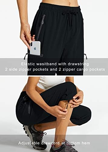 מכנסי טיול מטען לנשים ליבין מכנסי קפרי יבש קלים משקל קלים אימון אתלטי אימון מזדמן כיסי רוכסן חיצוניים