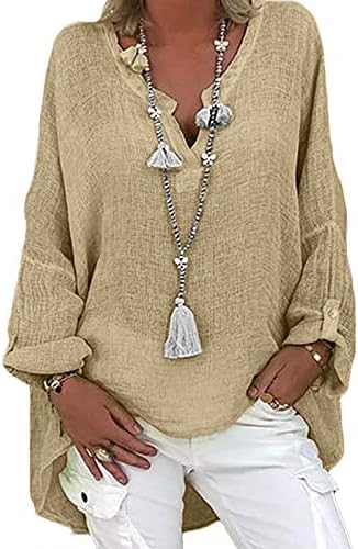 צמרות מוצקות גדולות לנשים כפתורי שרוול ארוך שרוול ארוך סוודר צוואר חולצות כותנה קלאסיות חולצה בגודל פלוס