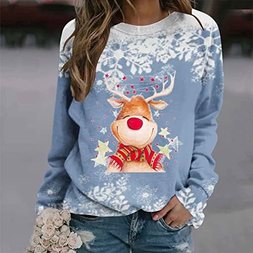 נשים של לבן חג המולד סוודרים פתית שלג חמוד איל רודולף הדפסת חולצה סתיו 2023 חידוש חג המולד סווטשירט חולצות
