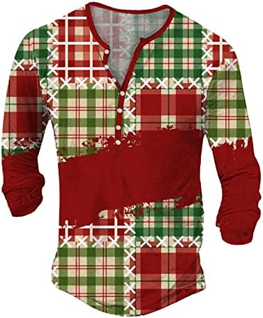 חולצות הנלי חג המולד של ZDDO לגברים מכוערים איילים איילים הדפסים שלג שלג שרוול ארוך V כפתור צוואר למטה חולצה היפי