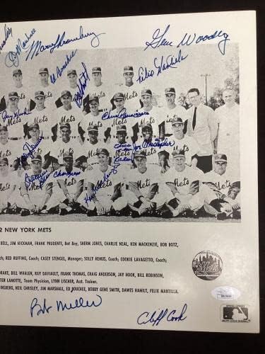 1962 NY Mets Team חתום על תמונה 11x17 בייסבול 35 סיג אשברן צימר ניל אוטומטי JSA - כדורי בייסבול עם חתימה