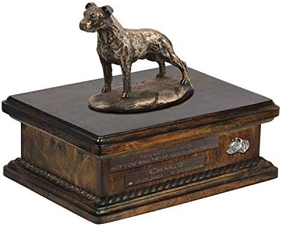 אמריקאי סטאפורדשייר טרייר חתוך 2, כד עבור כלב אפר זיכרון עם פסל, חיות מחמד של שם וציטוט-ארטדוג אישית