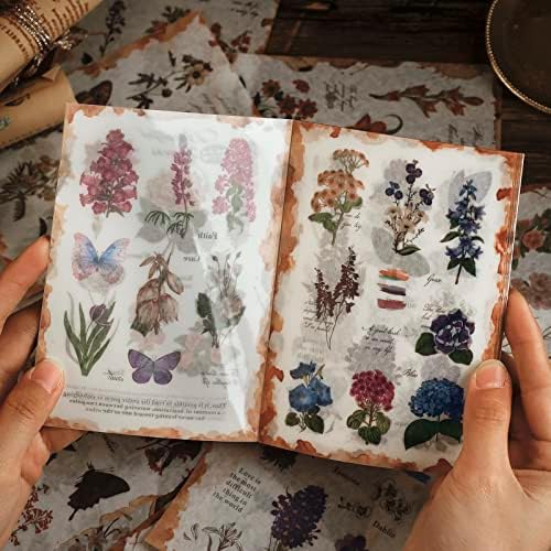 מדבקת פרחים של Dizdkizd ליומן, ספר מדבקה של Ephemera, מדבקות יומן זבל, מדבקות וושיות שקופות לראקרים