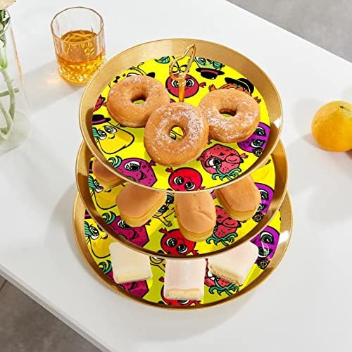 עוגת קאפקייקס 3 שכבות מצוירת מצוירת חמודות וירקות ופירות תצוגת שרת מזון למסיבות עמדת צלחת קינוח פרי לקישוט לחתונה,