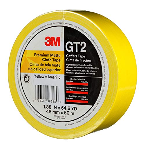 קלטת בד מט -מט פרמיום gt2, צהוב, 48 ממ x 50 מ ', 11 מיל