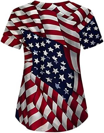 Viyabling 4 ביולי דגל אמריקה דגל אמריקאי קפלים נשיפה קפלים צמרות שרוול מזדמן קיץ V צוואר חולצות חולצות חולצות