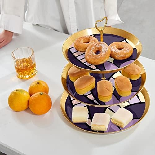 תצוגת עץ עוגת עוגת עגנה עגולה, 3 מחזיק קינוח פלסטיק מאפה, מגש מגדל קינוחים לסופגניות פירות סוכריות