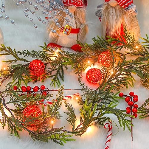 DiYasy זר חג המולד עם אורות, קישוטים לזרן מוארים מראש לאח מעטפת חוץ חוץ חג המולד מקורה סוללה מופעלת 6ft 20 נוריות