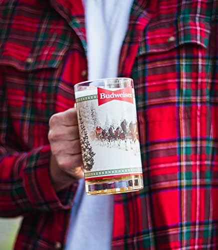 Budweiser 2021 סטיין זכוכית חג, ספל בירה זכוכית עם סוסי קלידסדייל, מחזיק 16 אונקיות, לגברים, אב, בעל