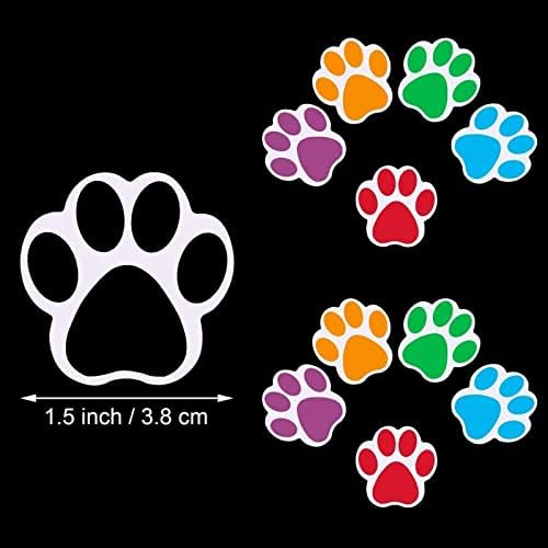 מדבקות הדפסת כפה של כלב גליל של 500 חתיכות 1.5 אינץ 'אדום סגול סגול שחור חמוד חמוד גורים קטנים מדבקות מדבקות