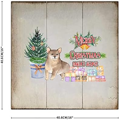 סגנון כפרי לחג המולד עץ מחמד חיות מחמד עץ חג המולד עץ חג מולד שמח עזרה לסנטה 12x12in לוח קיר מעץ למרוס