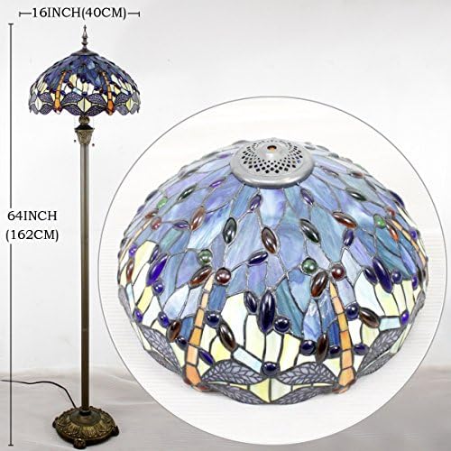 מנורת רצפת טיפאני כחול צהוב מוכתם זכוכית שפירית עומד קריאת אור 16 * 16 * 64 סנטימטרים עתיק מוט פינת