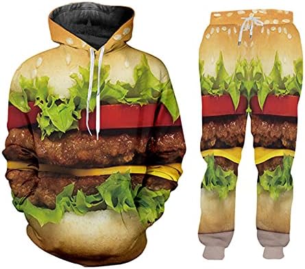 זכר דו-חלקים המבורגר חליפת בגדי ספורט קפוצ'ונים דפוס תלת מימד