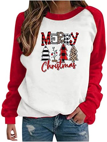 קפוצ'ונים של איילים חמודים של נשים חמודות שרוול ארוך חג המולד פתית שלג סווטשירט קל משקל סוודר סוודר רופף