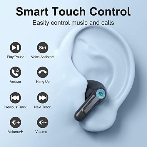 Weurghy Bluetooth 5.3 אוזניות, אוזניות אלחוטיות עם 4 מיקרופונים, אוזניות אלחוטיות סטריאו Hi-Fi,
