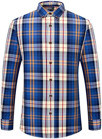 כפתור משובץ של פלנל חולצות לגברים לחולצת שרוול ארוך מזדמן חולצה עם כיסים קמטים קמטים קמטים חופשיים חולצה