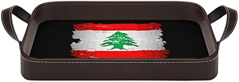דגל של מארגן מגש עור לבנון מגש הגשה עם ידיות מגש דקורטיבי לסלון מטבח ביתי