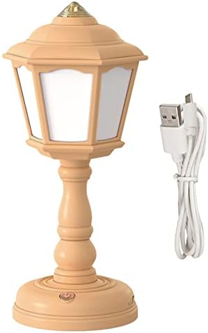 מנורת שולחן וינטג ', מנורת שולחן עם נמל טעינה USB, מנורת מיטה בהירה נטענת, 3 צבעים מתחלפים, מנורת