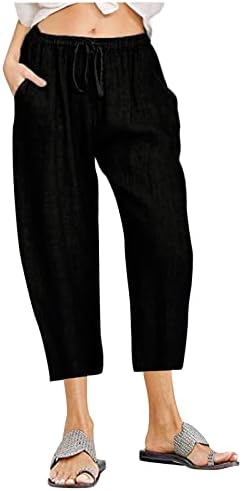 מכנסי פשתן של Mrgiinri לנשים 2023 אופנה קיץ מותנית גבוהה עם רגל רחבה משיכה מכנסיים קצוצים מכנסי