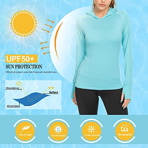 קפוצ'ון חולצה קל משקל קל של נשים, UPF 50+ חולצת טריקו להגנה מפני שחייה דיג דיג ריצה