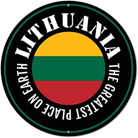 שלט מתכת עגול ליטא דגל קאנטרי המקום הגדול ביותר בכדור הארץ של שלט זרים וינטג