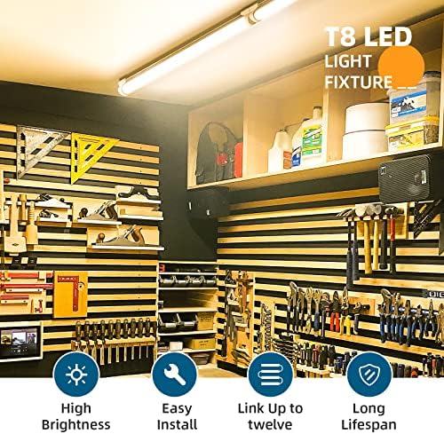 Barrina LED Shop Light 2ft, 20W 2500LM 3000K, כיסוי ברור אורות LED LED קישור, צורת V תאורת LED משולבת