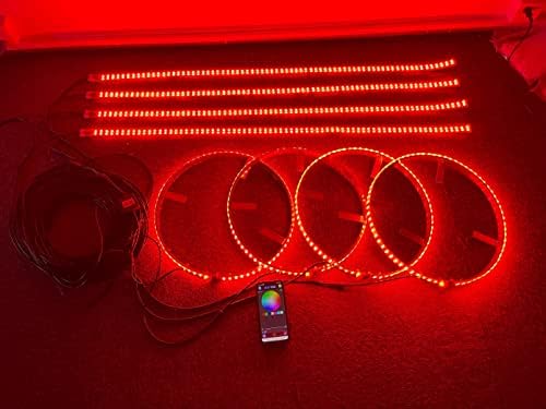 ערכת NA RGB 8PCS - 4 PCS 15.5 '' אורות צמיג טבעת גלגל LED ריבוי רב -צבעים + 4 PCS 4ft Underbody Light