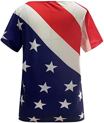 צמרות טוניקה של שרוול קצר לנשים צוואר V צוואר דגל אמריקאי חמוד מודפס טייז חולצת חולצת חולצות נוחות מזדמנת