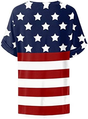 חולצות פטריוטיות לנשים דגל אמריקאי אמריקה שרוול קצר שרוול V-צווארון חולצות כוכבים מפוספס