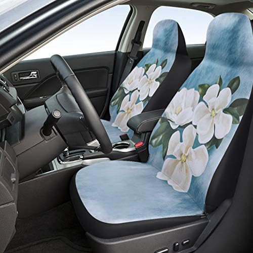 Youngkids פרח לבן אלגנטי מכסה מושב מכונית מכונית 2 חלקים כרית מושב קדמי אוניברסלי קדמי לרכב שטח/מכוניות/משאיות,