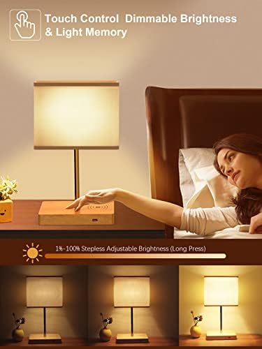 מנורת שולחן איסקול עם טעינה אלחוטית + אור לילה - LED מנורת מיטה מגע לעומק עם נמל USB, גובה חדר