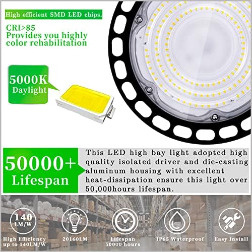 Maikading Led Light Bay Light 100W 14000LM עם כבל 5ft של תקע 5ft, אור LED גבוה 5000K IP65 לסדנת