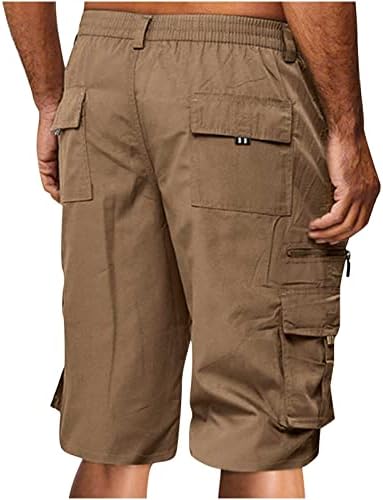 מכנסי מטען של Ozmmyan לגברים מכנסי מטען באורך ברך מוצק עם מכנסי רוכסן ישר בכיס ישר