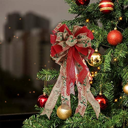 Nuobesty 1pc Bowknot חג המולד, טופר עץ חג המולד, קשת גדולה 42x30 סמ, קישוטים של עץ חג המולד קישוטים,