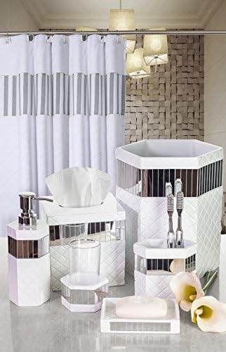 ניחוחות יצירתיים סט אביזרי אמבטיה לבנים - דקורטיבי בן 6 חלקים מאפיינים מאפיינים: פח אשפה, כיסוי