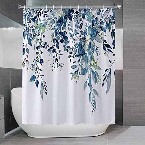 ייל וילונות מקלחת ארוכים במיוחד וילון מקלחת אקליפטוס כחול, עלי צבעי מים בצמח העליון - וילון מקלחת בד סט