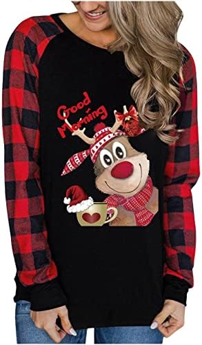 4zhuzi סוודר חג מולד חמוד לנשים דפסת איילים בעלי חיים מצחיקים חולצות שרוול ארוך חולצות סתיו חג המולד סווטשירט