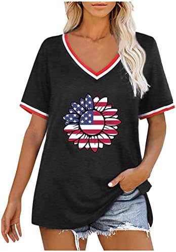 צמרות יום העצמאות נשים חולצות דגל אמריקאיות מככבות פסים שרוול קצר פטריוטי טיז נ 'צוואר 4 ביולי חולצות