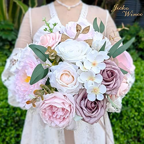 ג'יקו ווינקו פרחים מלאכותיים פרחים ורודים עם גבעולים פרחי משי מזויפים לזרי חתונה DIY סידורי קישוטי עוגות