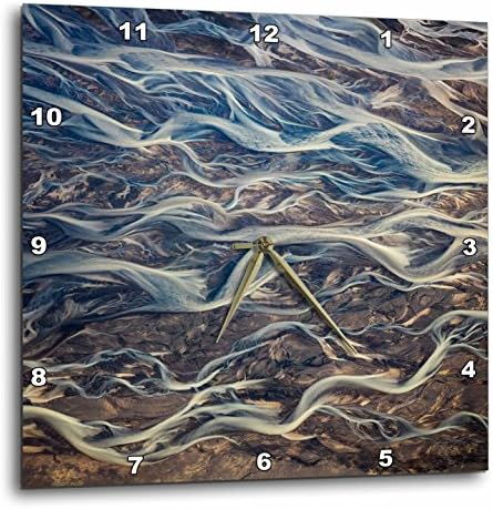 3drose Aerial של נהרות קלועים, שעוני קיר באיסלנד, 13x13, ברור