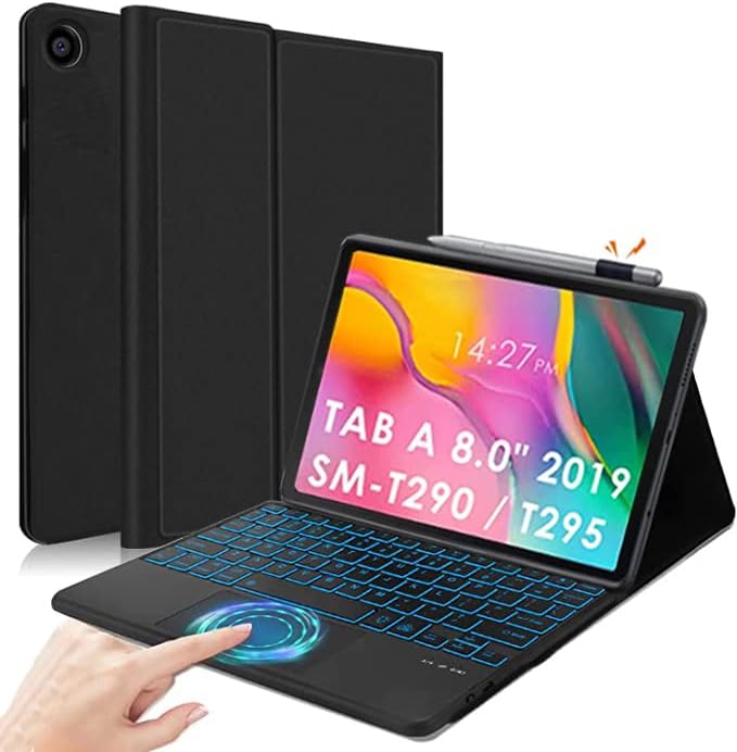 QYIID Touchpad Galaxy Tab A 8.0 2019 מקלדת מקשים SM-T290, 7 תאורה אחורית צבעונית ניתנת לניתוק מקלדת